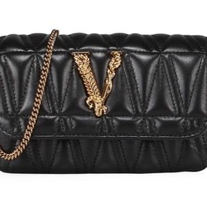 Versace Virtus Quilted Leather Shoulder Bag EUC black